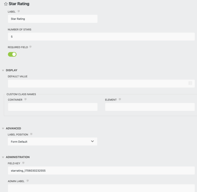 star rating field settings