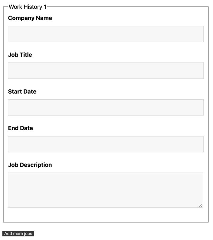 job history repeater fieldset