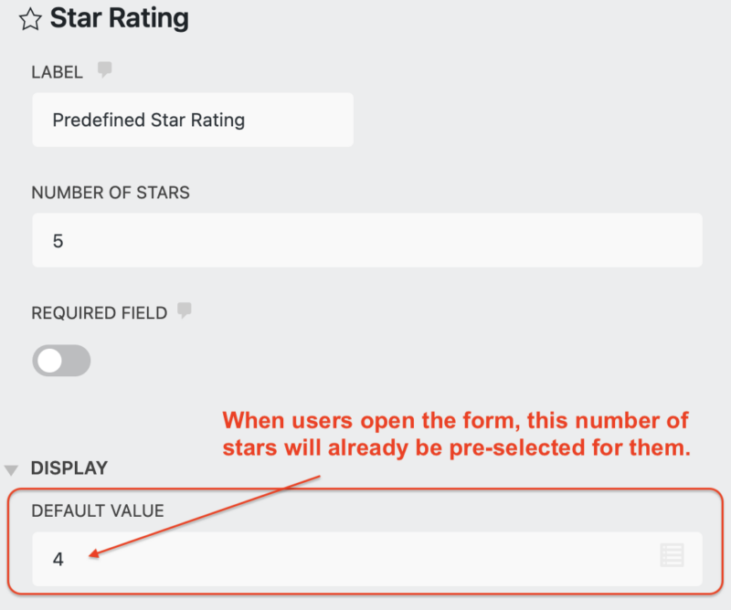 pre-selected star rating value