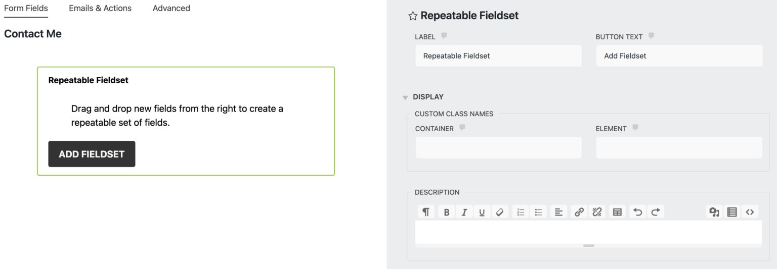 repeatable fieldset settings