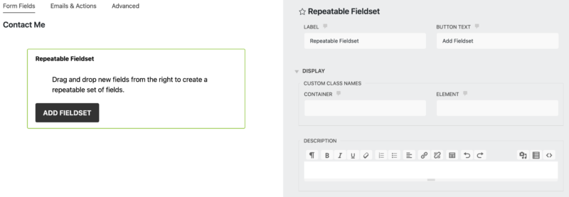repeatable fieldset settings