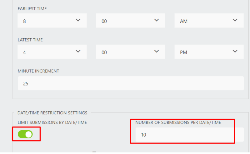 Limit the submissions of your Advance Datepicker by entering number of slots