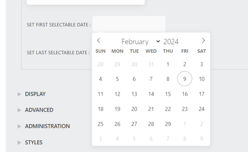 Set First and last booking days on Advanced Datepicker