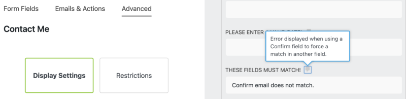 confirm field error text