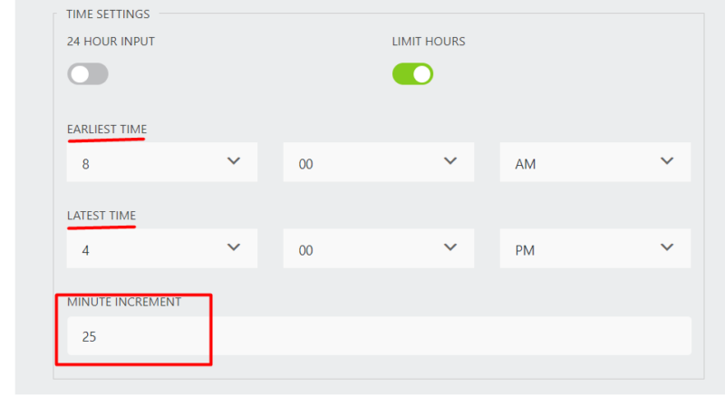 Time Settings for Advanced Datepicker