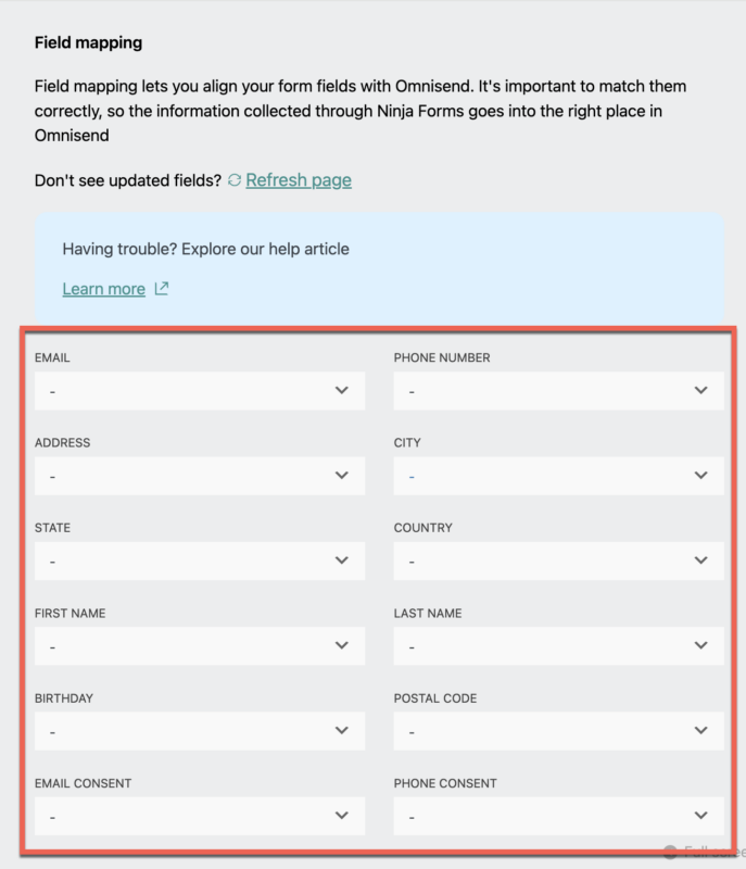 Omnisend Form Field Mapping