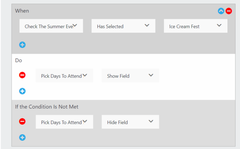 Conditional Logic setup when the form user checklist an event