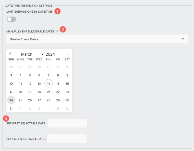 Date/Time Restriction Settings