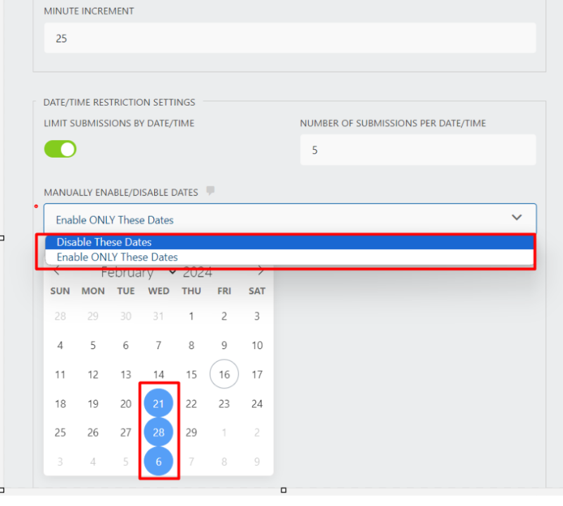 Enable or disable booking dates and select the date on Advanced Date Timepicker