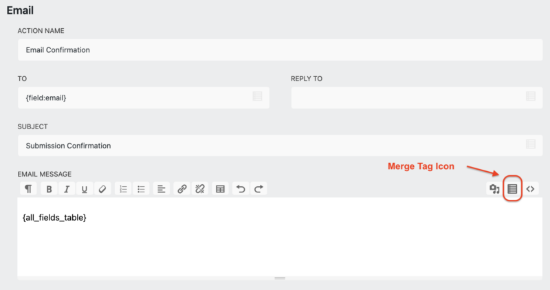merge tag for email message all form data