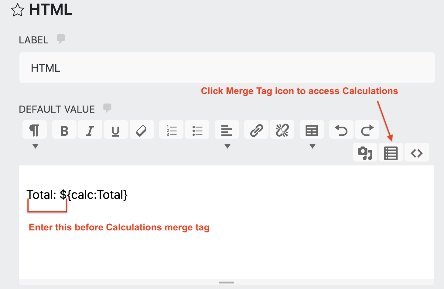 calculations total html