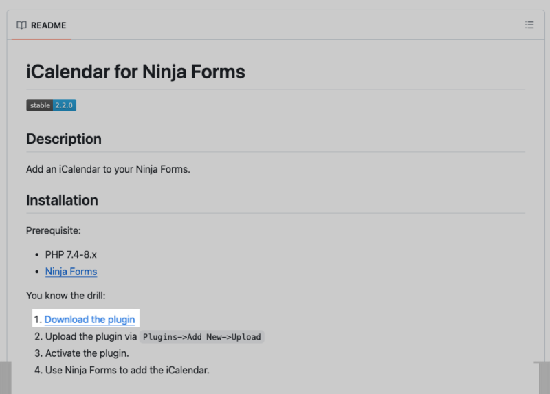 Screenshot of the iCalendar Readme