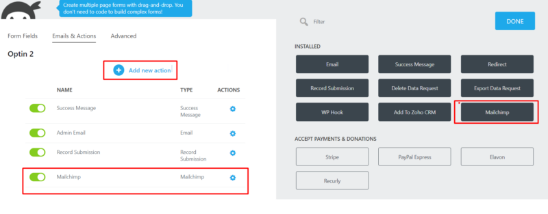 Add Mailchimp Email Action