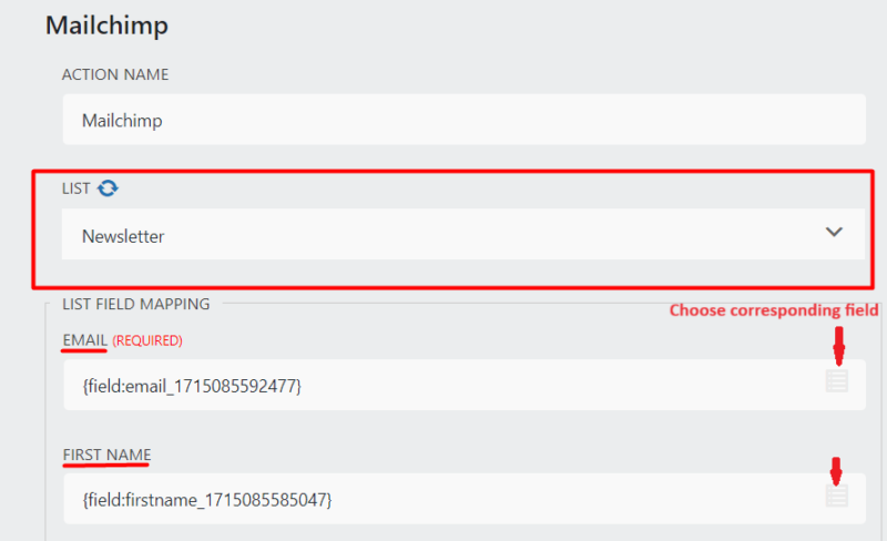 Mapping Ninja Forms and Mailchimp Fields