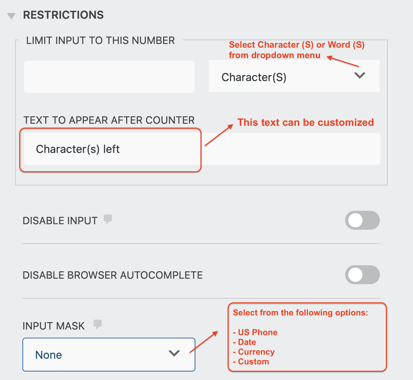 Restriction Settings