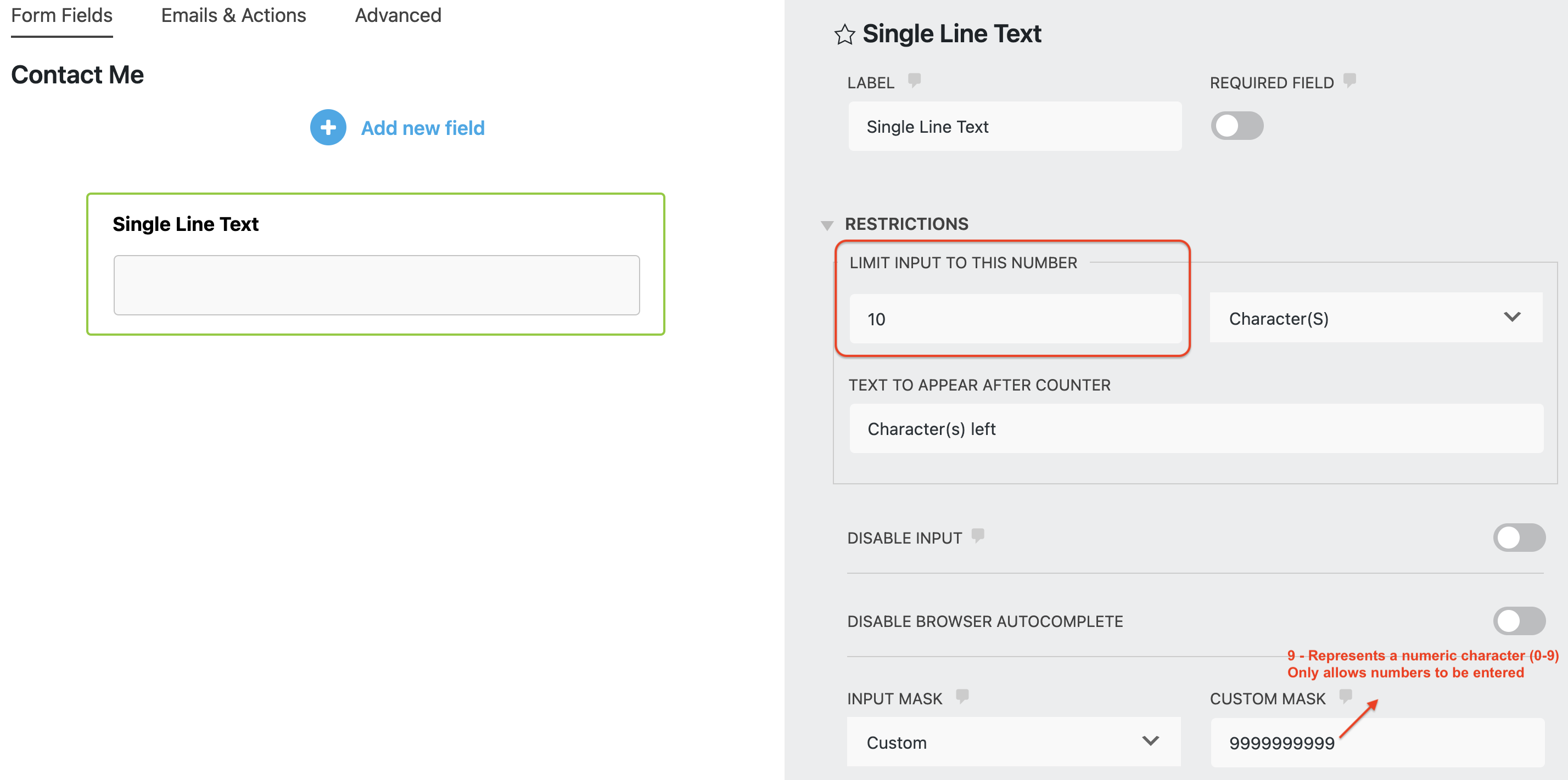 custom input mask numbers only