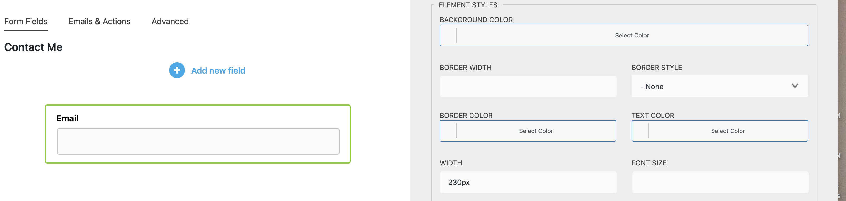 change the width of form field