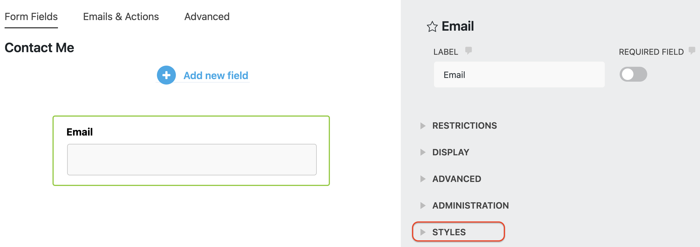 styles tab after layout & styles installation