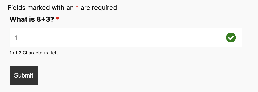 limit characters on anti-spam field