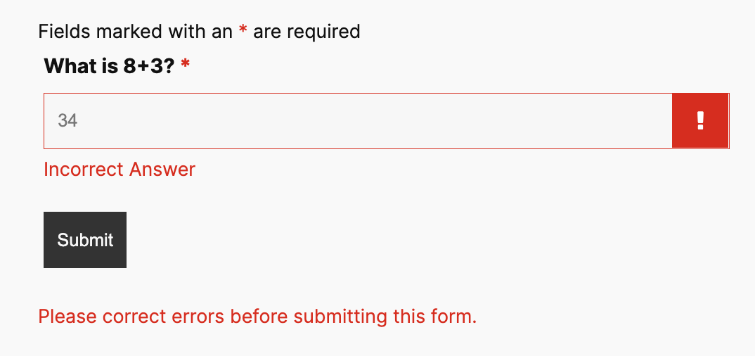 antispam field error message
