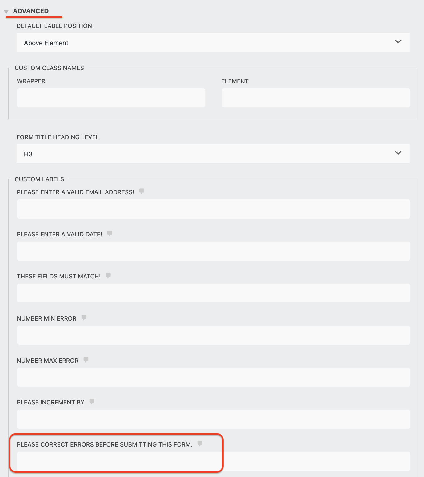 customize error message for incorrect input