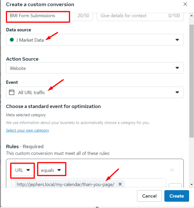 Create Custom Conversion for tracking WordPress form submissions