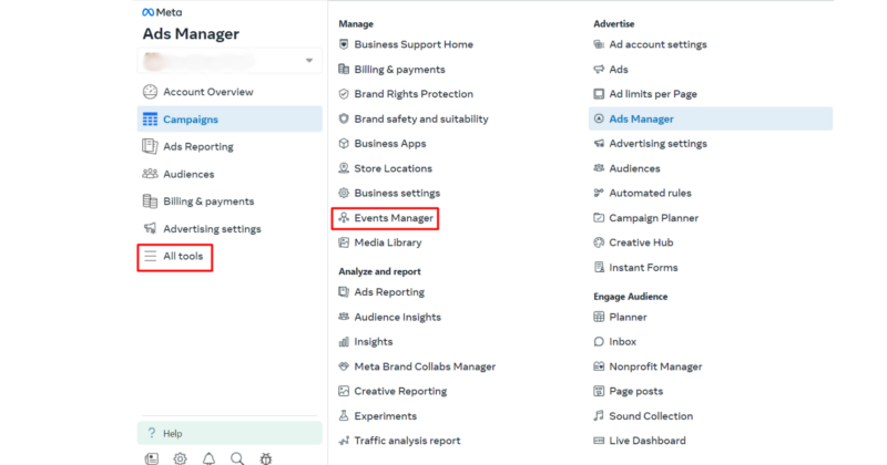 Create Event Manager in Facebook