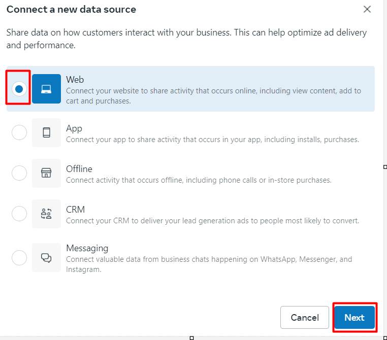 Connect your data source for Facebook Pixel