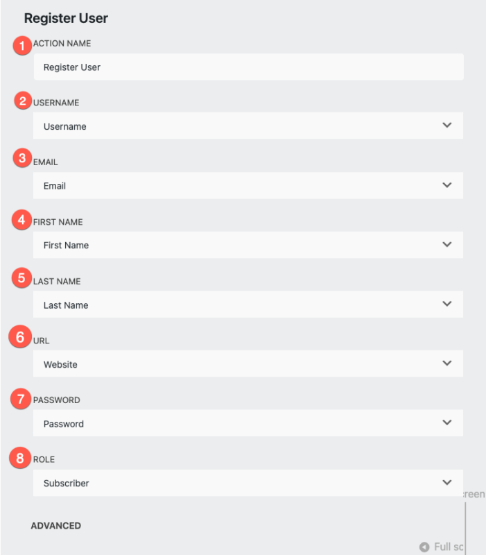 Register User action