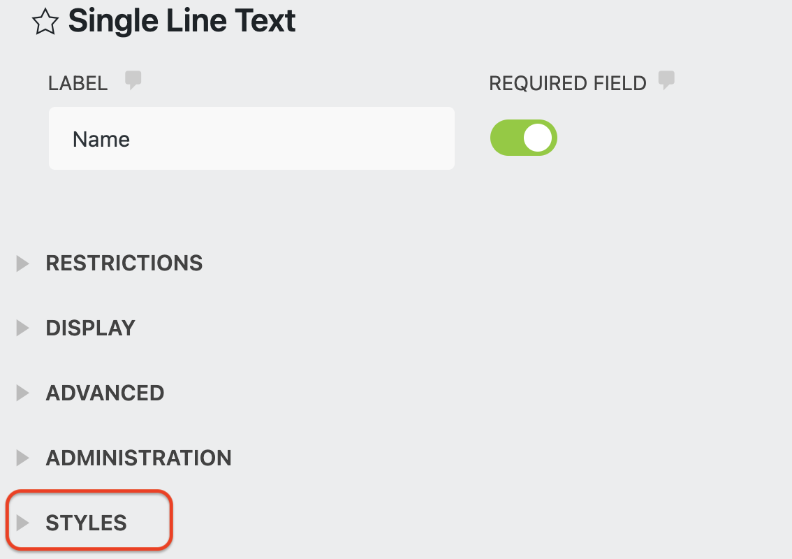 styles tab for form fields