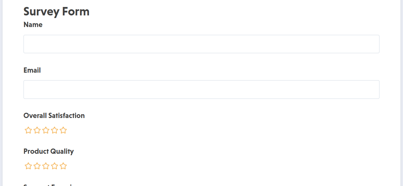 Survey form template displaying multiple question types and response collection fields