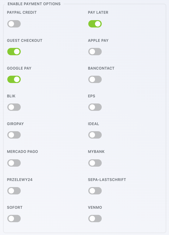 image of the paypal checkout action window settings with Google Pay for wordpress enabled