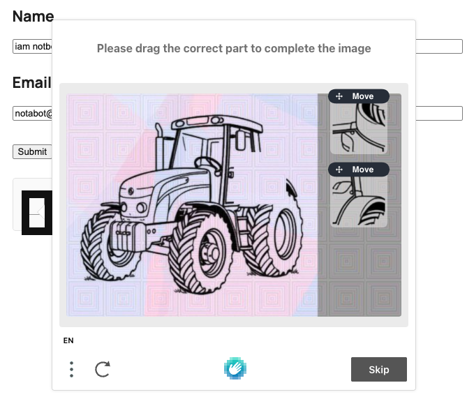 image of the hcaptcha widget user challenge puzzle
