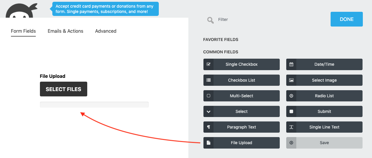 wordpress file upload form field in ninja forms builder