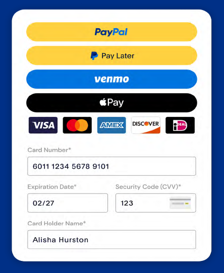 Credit card field and Apple Pay button displayed on a Ninja Forms payment form with on-page processing